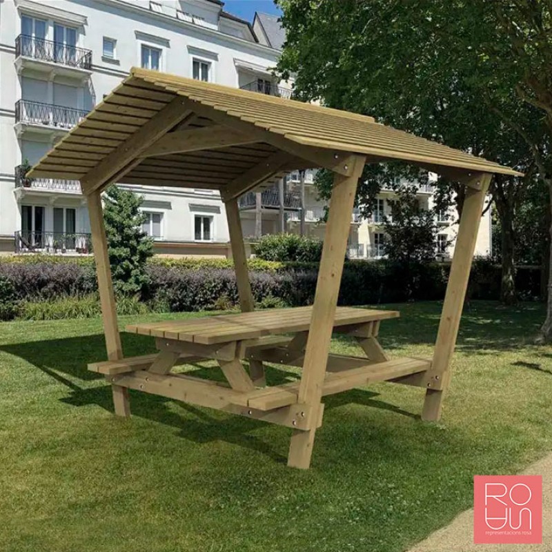 Taula de pícnic Turín amb teulada | Fusta Tractada i Accessibilitat PMR